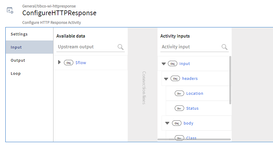 Screenshot of Input of ConfigureHTTPResponse activity.