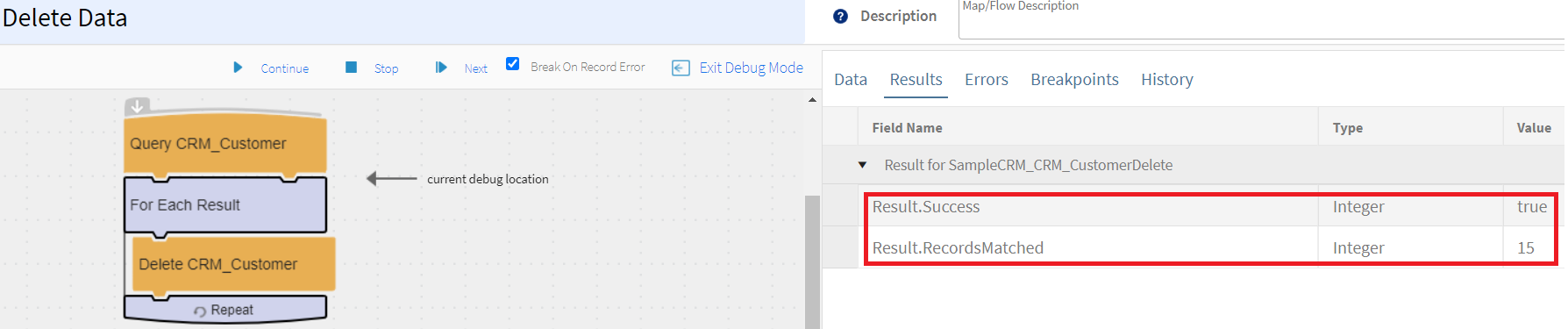 Debug resut for deleted records