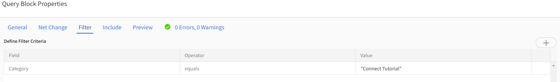 Query Block Filter Tab