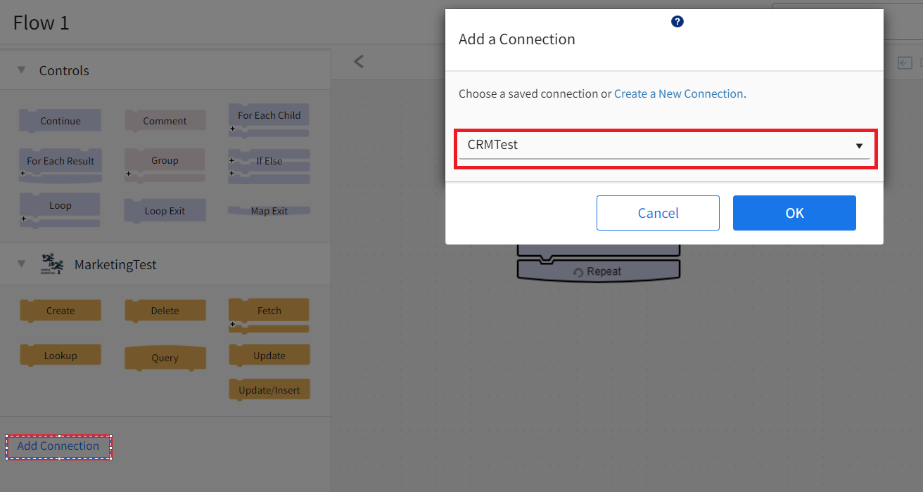 Add Target Connection to the flow