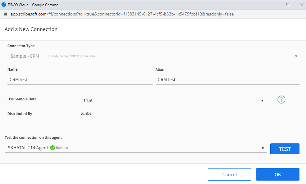 Sample CRM connection dialog